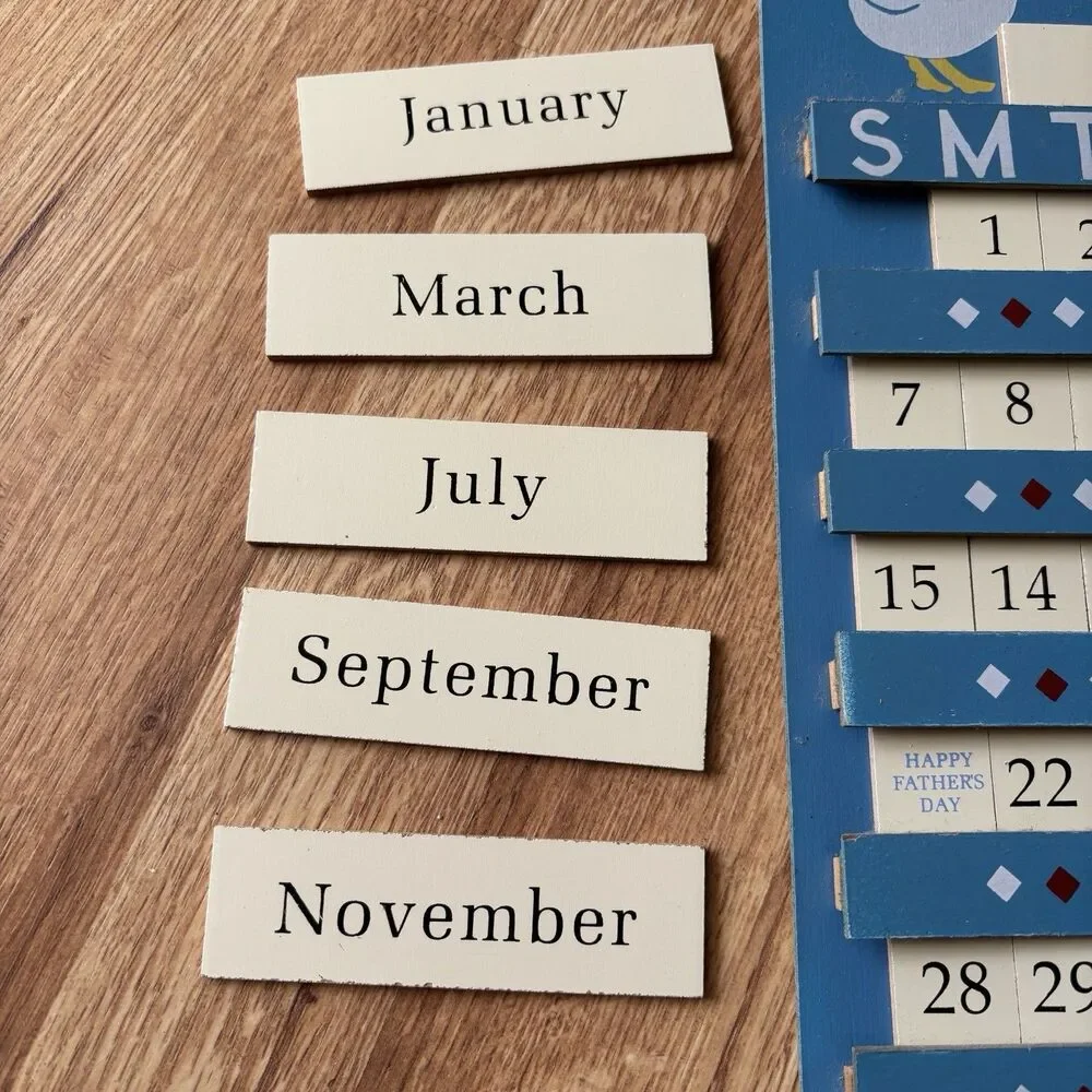 Vintage Wood Perpetual Calendar Blue Ribbon Goose Granny Cottagecore Holidays